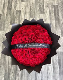 Large Red Rose Bouquet with Custom Ribbon