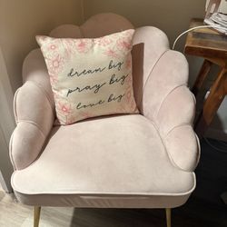 Pink Velvety/suede chair And Pillow