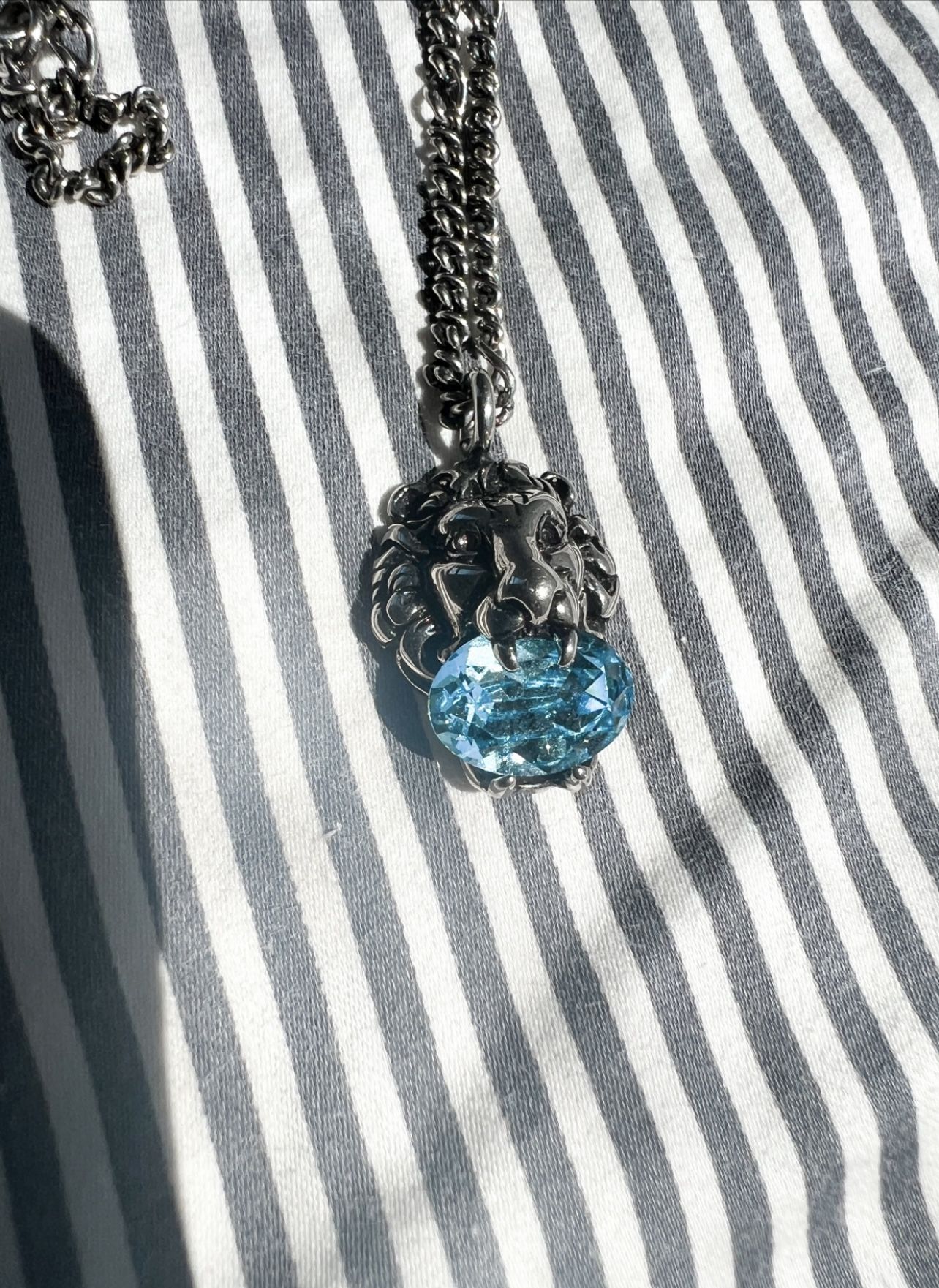 Gucci Lion Head Necklace with Aqua Crystal