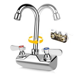 ZKDAUSDO Leak-Free Commercial Hand Sink Faucet, 4 Inch Center Wall Mount Kitchen Sink Faucet For Bar Restaurant Laundry, With 3-1/2" Gooseneck Spout &