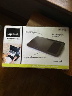 Lapdesk Modern Media Desk 100 for 17” Laptop w/Angled Pillow & Dock for Phone/Tablet