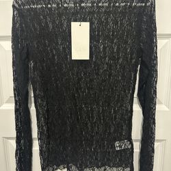 NWT Black Lace Sheer Zara Top Size L