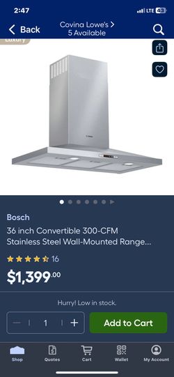 stainless steel BOSCH wall mount range hood 36 inch stainless steel BOSH range hood