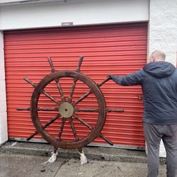 Large Wooden Ship Wheel Nautical Decor Brass Hub Vintage Style