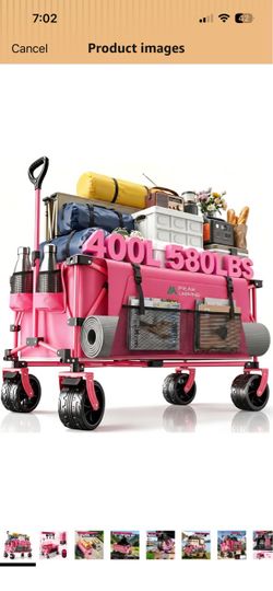 400L Folding Wagon Cart with Brakes & Removable Table, 580lbs Heavy Duty Collapsible Wagon, Big All-Terrain Wheels for Camping, Sports, Grocery, Outdo