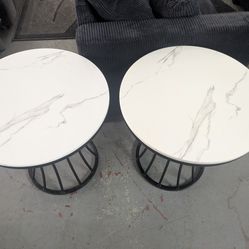 2x White Faux Marble End Tables 