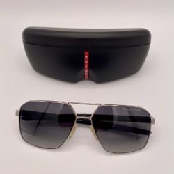 Prada Linea Rossa SPS 55W Sunglasses 1BC-06G Silver Black Polarized 60mm Italy