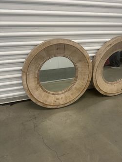 Wood framed round mirrors