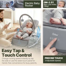 Electric Baby Rocker Chair & Infant Seat, 3-Speed Auto-Rock, Up to 20 lbs Timer 30/60Min, 8 Soothing Melodies, 3 Recline Positions, 5 Volume Levels, M