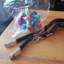 NEW DOG TOY AND 2 DOG WISTLES