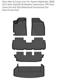 Floor Mats & Cargo Liner for Toyota Highlander 2008-2013 (Non Hybrid) All Weather Automotive TPE Floor Liners Set Anti-Slip Waterproof Accessories (Ca