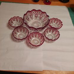 Cranberry Glass  Berry Bowl Set