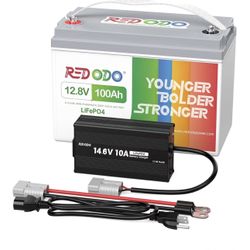 Redodo 12.8V 100Ah LiFePO4 Battery with Charger And Smart Battery Box