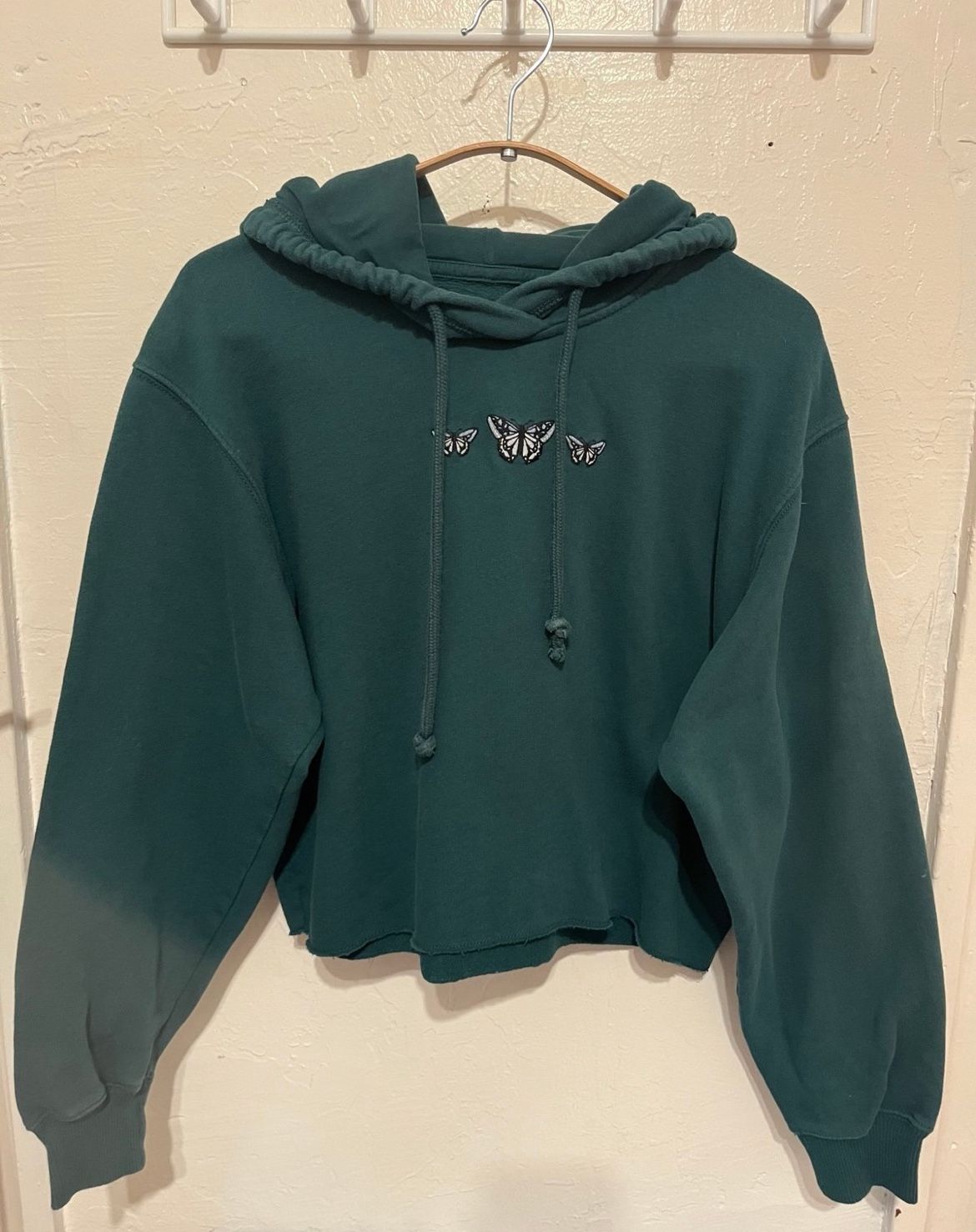 Green Hollister Cropped Butterfly Hoodie
