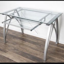 🖥️ Glass Computer Desk (Metal Frame, Keyboard Tray)