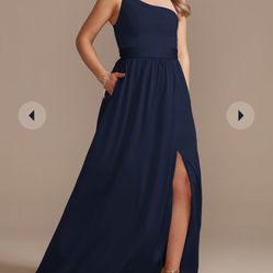 David’s Bridal One Shoulder Long Crepe Charmeuse Dress
