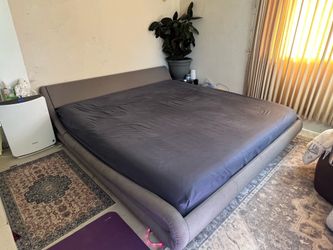 King Size Gray Upholstered Platform Bed Frame