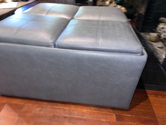 Avalon 35 in. Wide Contemporary Square Coffee Table Storage Ottoman in Stone Grey Vegan Faux Leather,