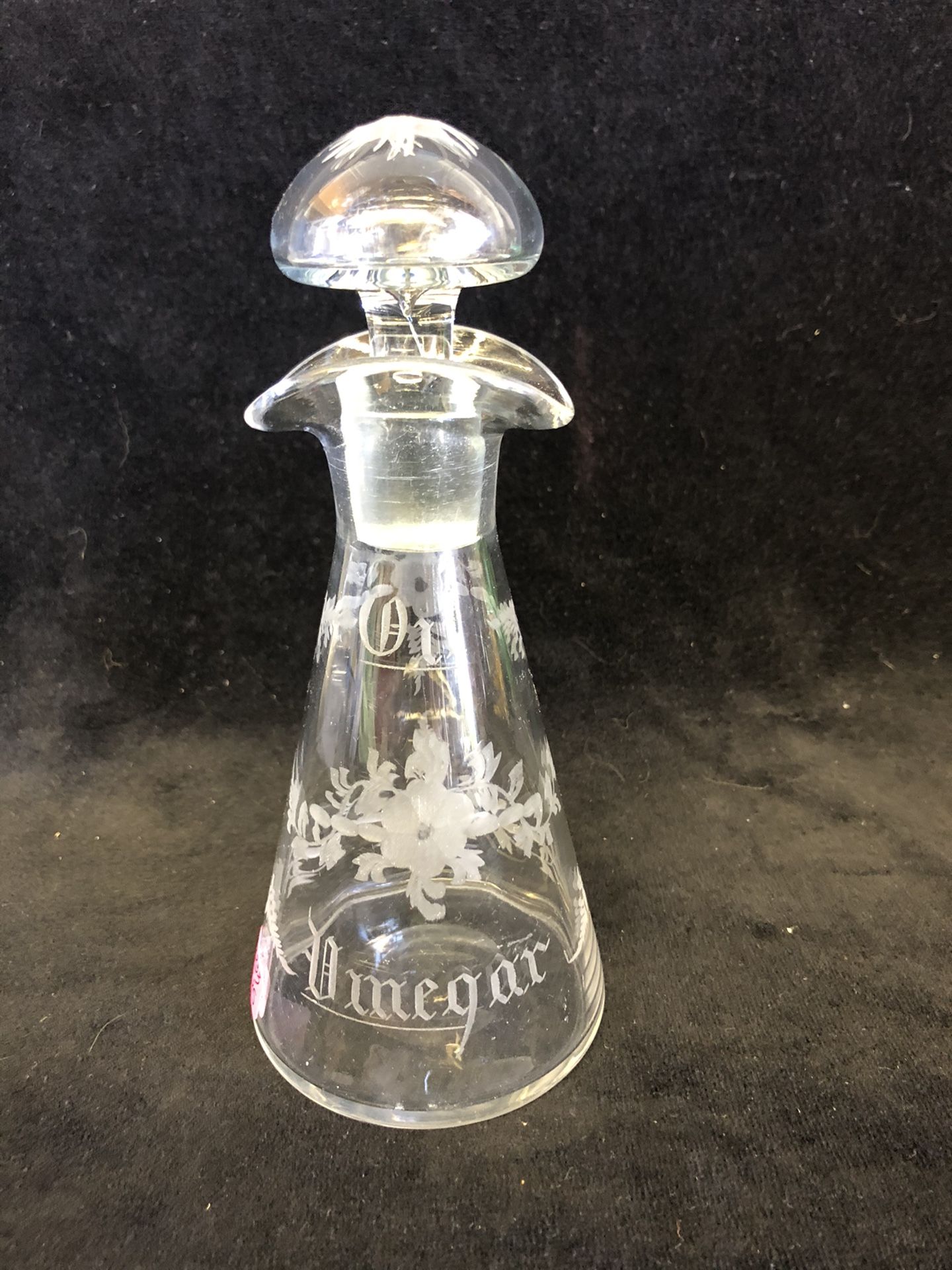 ANTIQUE HAWKES 1916 ETCHED FLORAL PATTERN CRYSTAL GLASS VINEGAR & OIL CRUET 7.5"