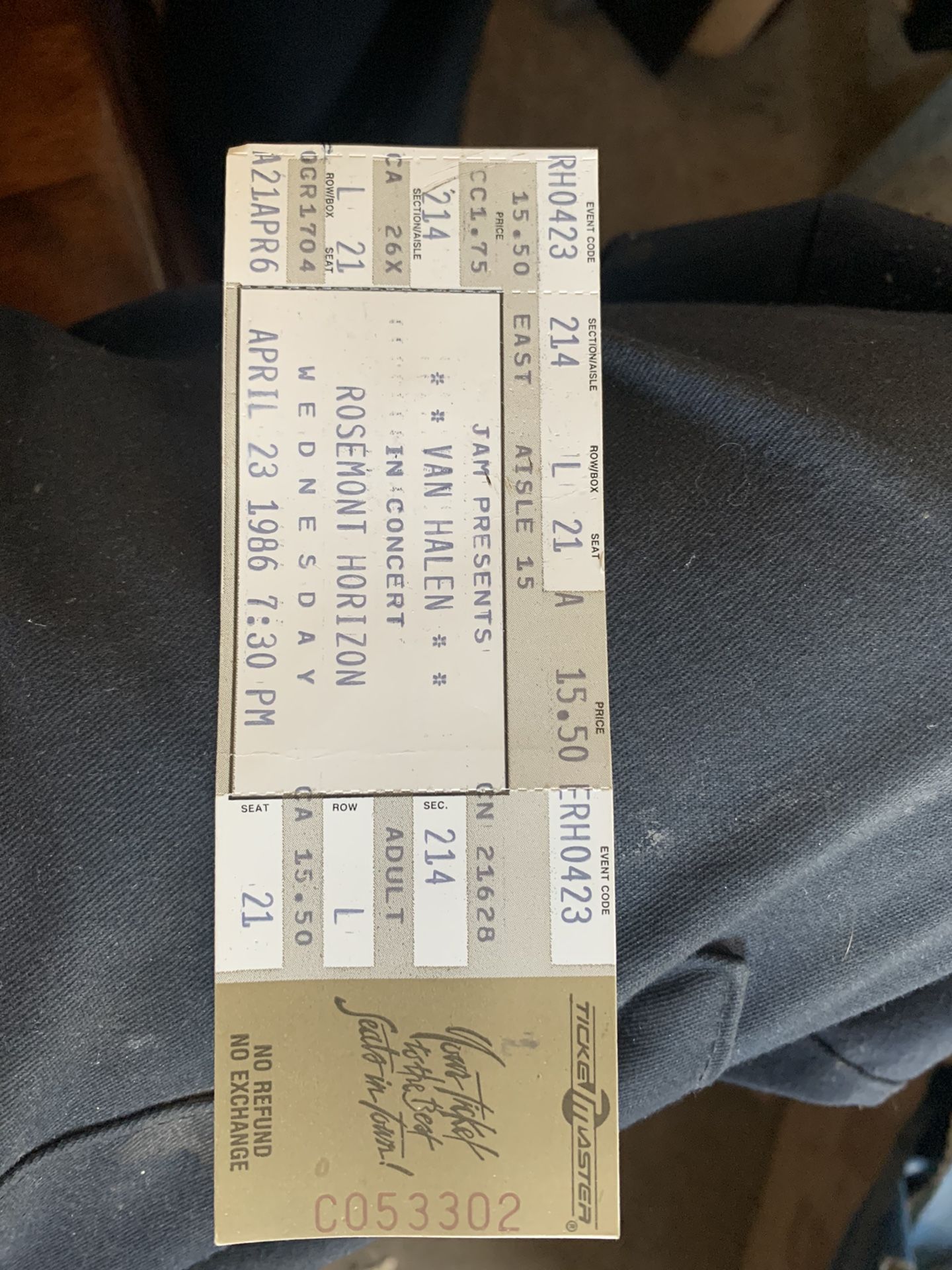 Old Van Halen concert ticket