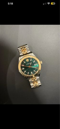 Versace V-Race Swiss Made Quartz Sapphire Date Green Dial Two-Tone SS Watch