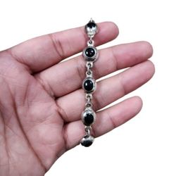 LCI Silver Toned Black Beaded Bracelet