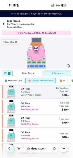 2 GA Lupe Fiasco 5/19 $40 obo Wiltern