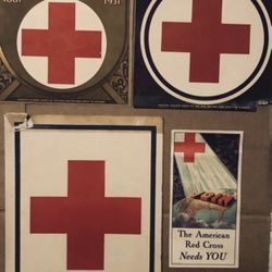 4 Vintage/Antique Red Cross Paper Signs/Ads