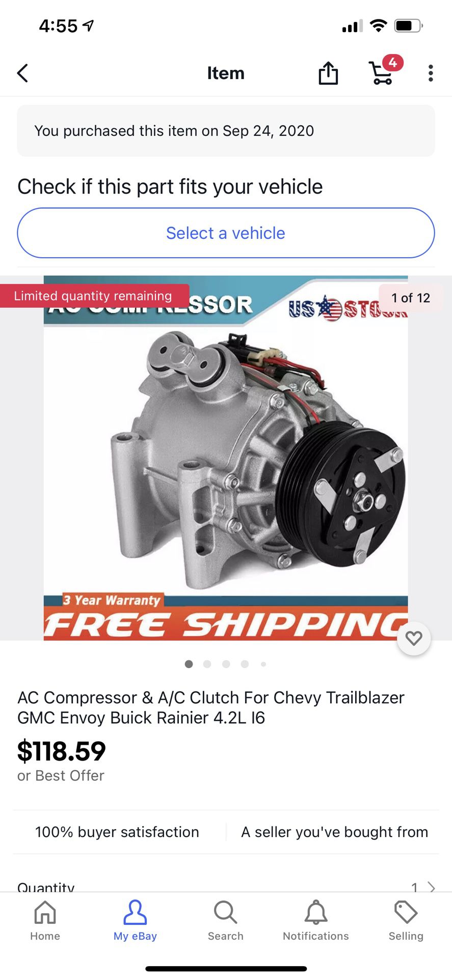 Ac Compressor For Chevy Trailblazer GMC Envoy , Buick Rainier 4.2l L6