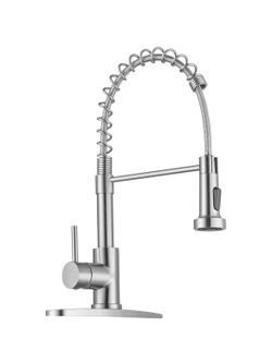 Kitchen Faucets, Brushed Nickel Kitchen Faucet with Pull Down Sprayer, Industrial Spring Single Handle Stainless Steel Kitchen Sink Faucet with Deck P