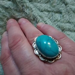 Beautiful Large Stone Turquoise Ring 925 Silver