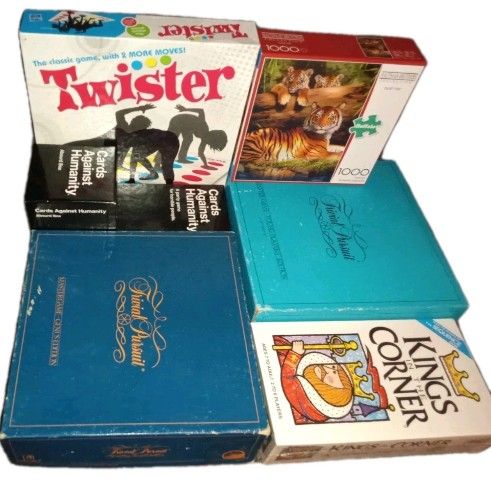 🎲 New & Used Game Lot – Puzzles, Cards, Humanity, Trivial Pursuit, Twister & Kings in the Corner
GOODWYN'S where GOOD-WINS