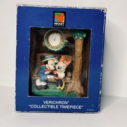 Disney Mickey Minnie Mouse Clock Verichron Collectible Timepiece Under A Tree