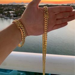10mm | 12mm | 14mm Miami Cuban Link Premium Quality Gold Plated Heavy Chain Necklace 18k & 14k