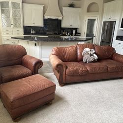 Leather Couch, Chair,  and Ottoman by Flex-Steel 