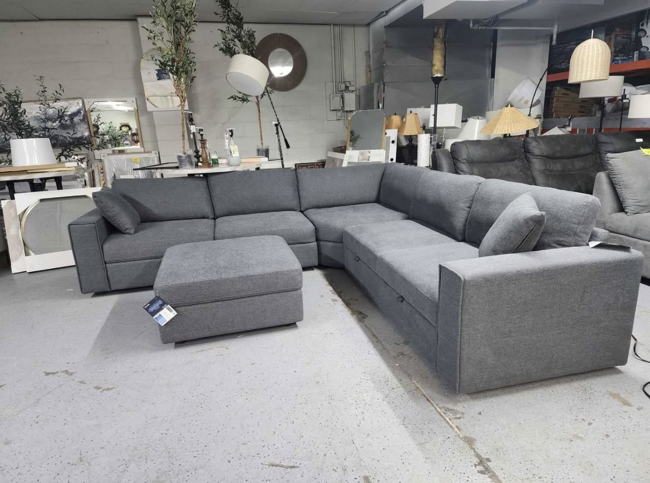 Thomasville Bryden Fabric Sectional with Storage Seats and Ottoman