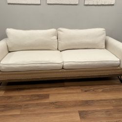 Coastal Style Sofa with Exposed Wood Frame