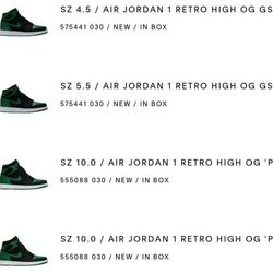 Jordan 1s Pine Green. $310 Each