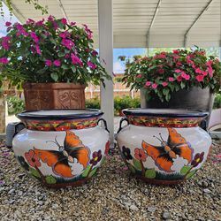 Talavera Orange Butterfly Clay Pots. Planters. Plants. Pottery $55 cada uno