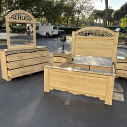 Beautiful Bedroom Set Queen Size Solid Wood Clear Color Like New by Ashley Furniture 