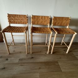 Wood Counter Height Bar Stools Light Brown  X3