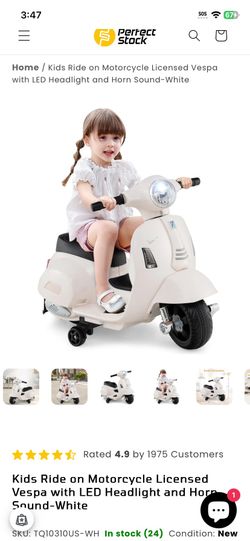 Kids Ride on Motorcycle Licensed Vespa with LED Headlight and Horr