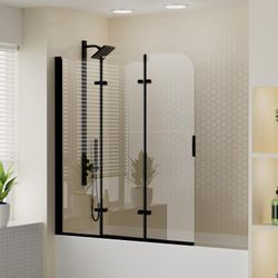 Klajowp Bathtub Shower Door - 51" W x 59" H, Frameless Shower Door with Foldable Hinged Design