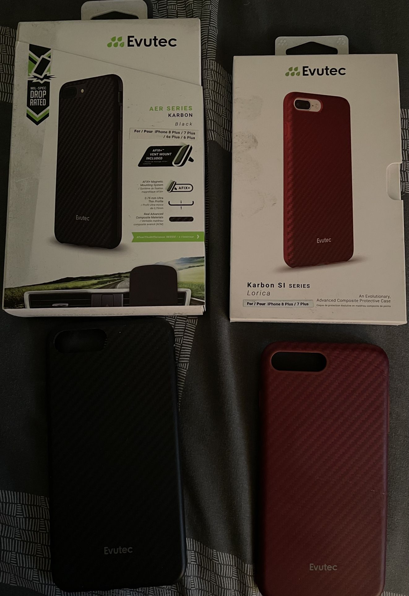 Evutec iPhone 8 plus 7 Plus 6s Plus 6 Plus Carbon Fiber Phone Cases (3) Red And Black