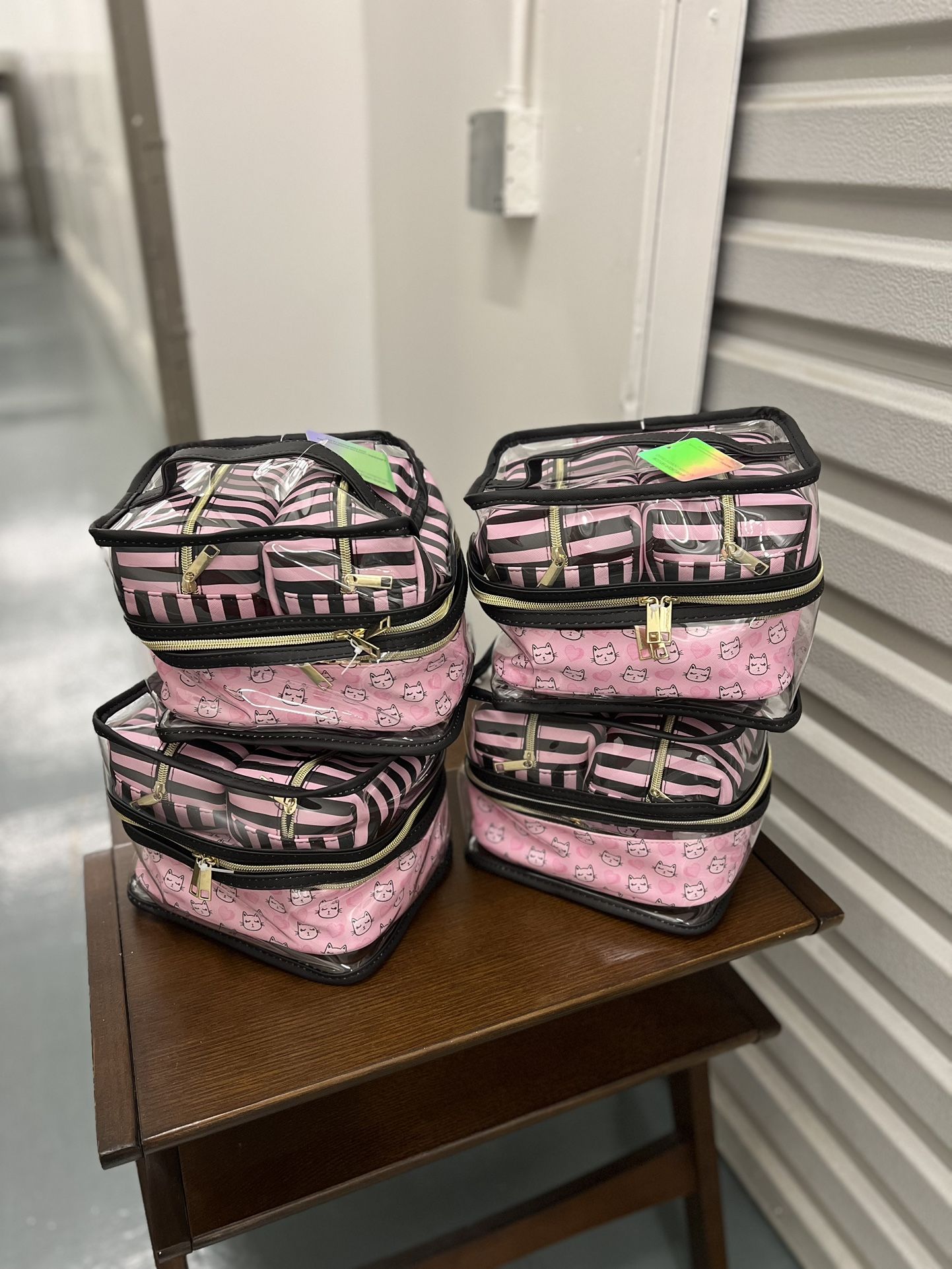 Pink And Black Three-Piece Make Up Cosmetic Bags