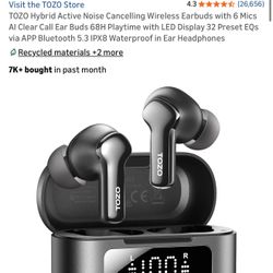 TOZO Hybrid Active Noise Cancelling Wireless Earbuds with 6 Mics AI Clear Call Ear Buds 68H Playtime with LED Display 32 Preset EQs via APP Bluetooth 