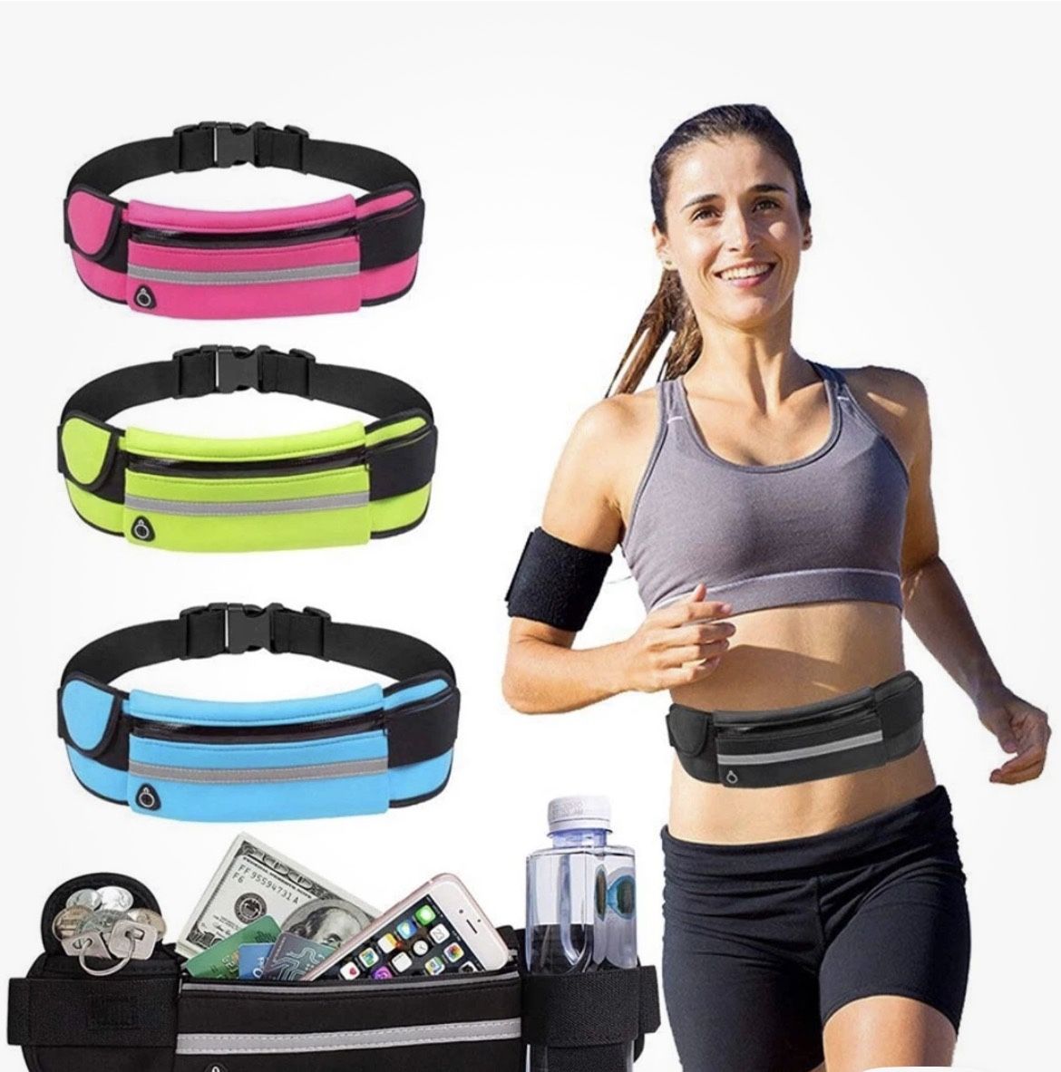 Waterproof Sports Runner Waist Bum Bag Running Jogging Belt Pouch Zip Fanny Pack