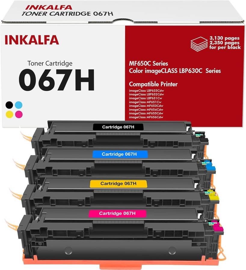 new 067H 067 Toner Cartridge Set MF656Cdw Compatible Replacement for Canon 067H 067 Color ImageCLASS MF654Cdw LBP632Cdw LBP633Cdw MF653Cdw Printer 4 P