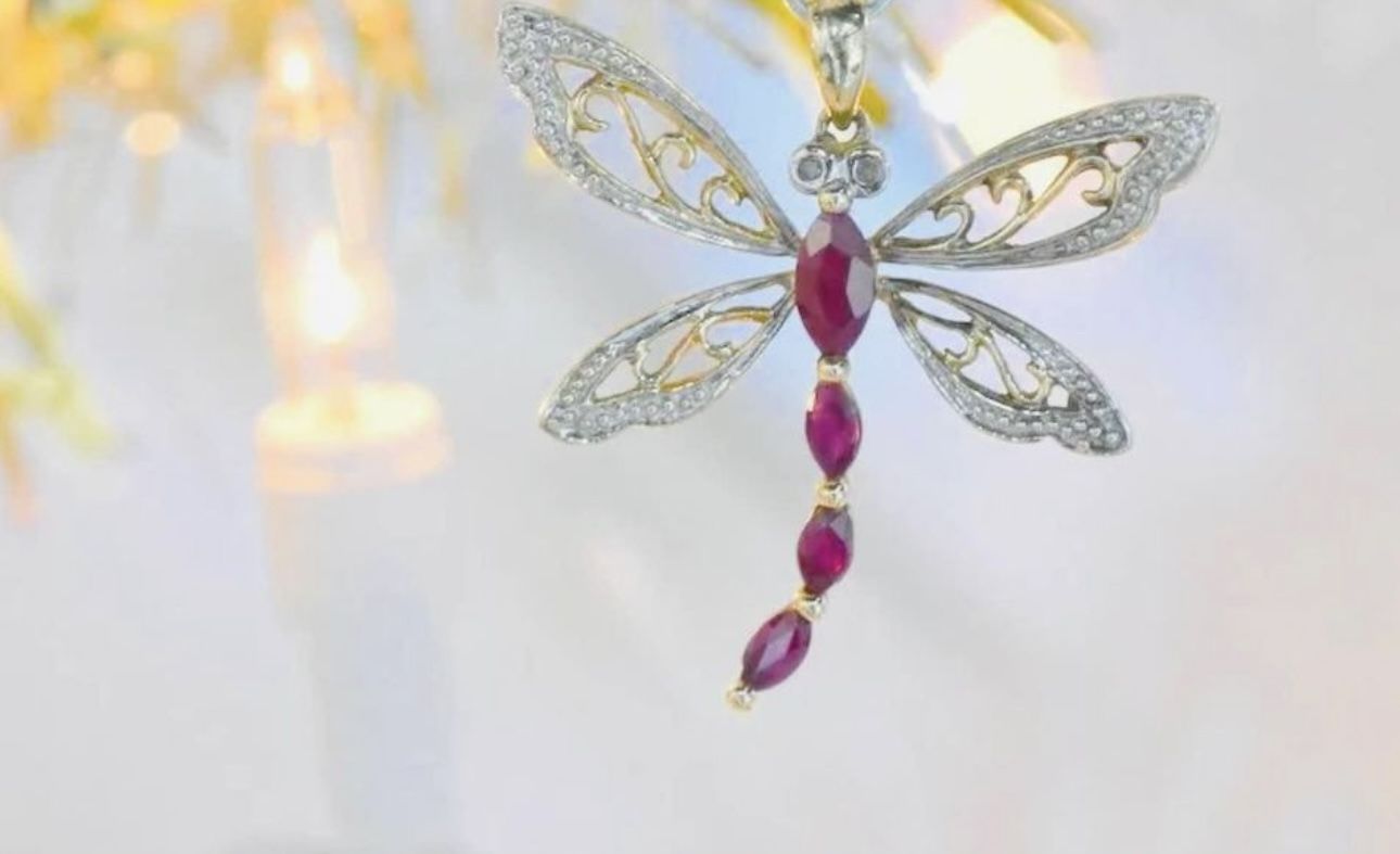 10kt Dije De Oro Sólido Libélula(Dragonfly) Con Rubys Y Diamantes💎