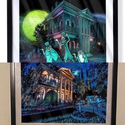 2 haunted mansion art set with black frame